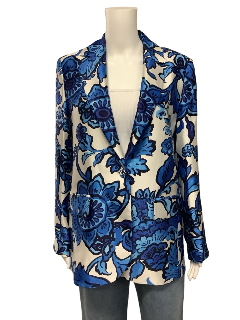 MNG Floral Print Satin Blazer Size: M